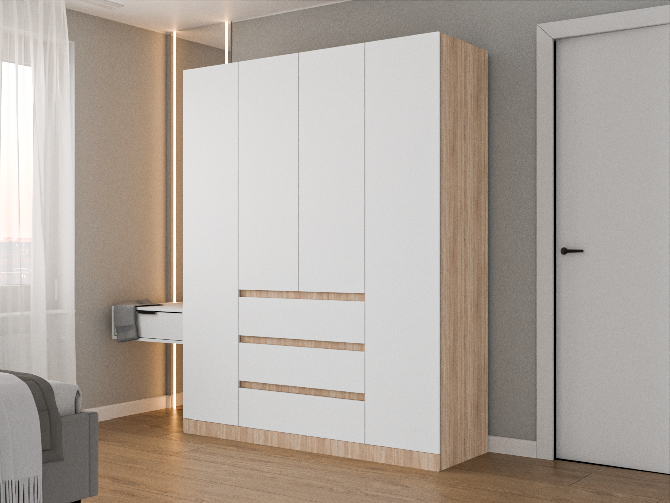 Распашной шкаф Мальм 315 oak white ИКЕА (IKEA) изображение товара